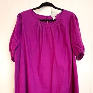 Purple Pleated Puff Sleeve Dress - Ava & Viv - Women's Plus 1X